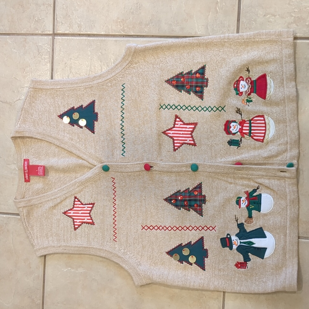 Merry and Bright Christmas Snowman Sweater Vest Size Large